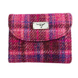 Glen Appin of Scotland Harris Tweed Pink Purple Plaid Wool Wallet Zip Coin Purse